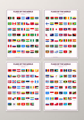 Flags of the World 193 Countries 4 Poster Set: A4 Matte Laminated Educational Poster Print - 210x297mm