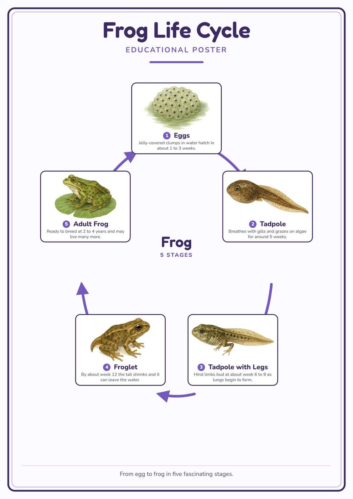 Frog Life Cycle: A4 Matte Laminated Educational Poster Print - 210x297mm