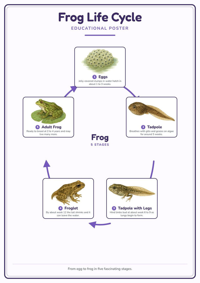 Frog Life Cycle: A4 Matte Laminated Educational Poster Print - 210x297mm