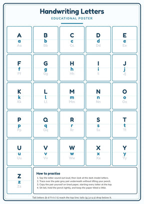 Handwriting Letters: A4 Matte Laminated Educational Poster Print - 210x297mm