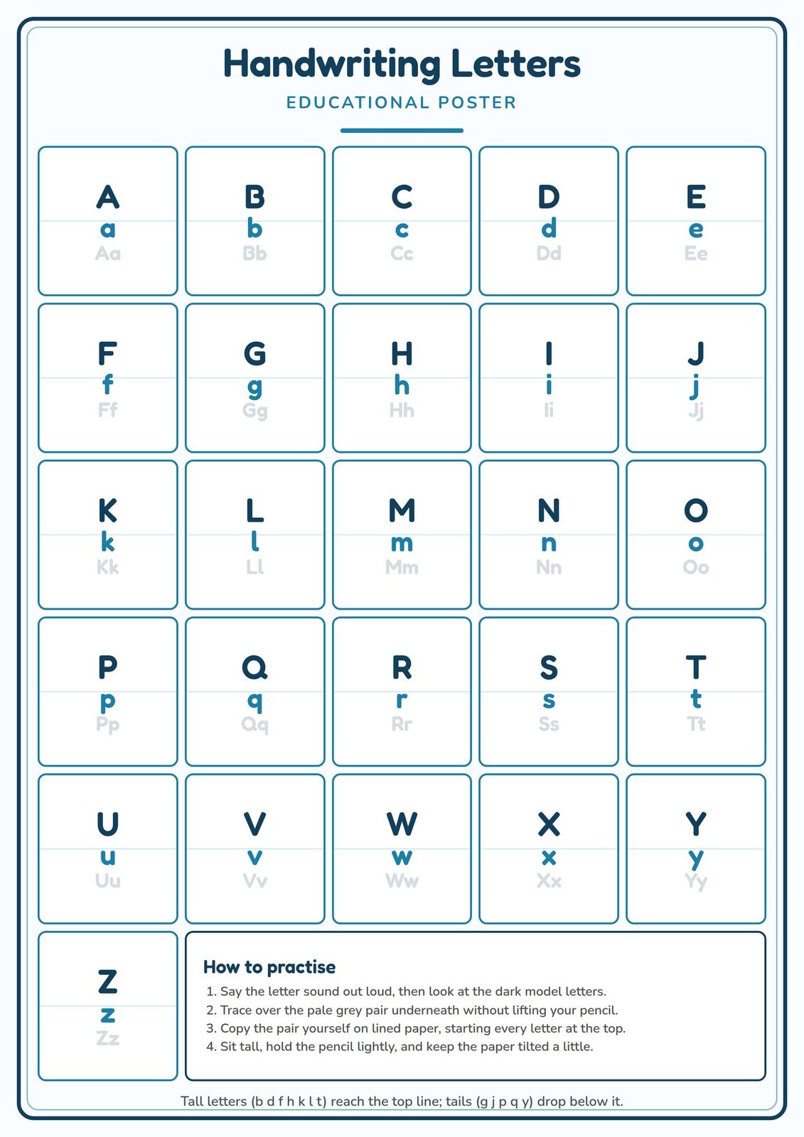 Handwriting Letters: A4 Matte Laminated Educational Poster Print - 210x297mm