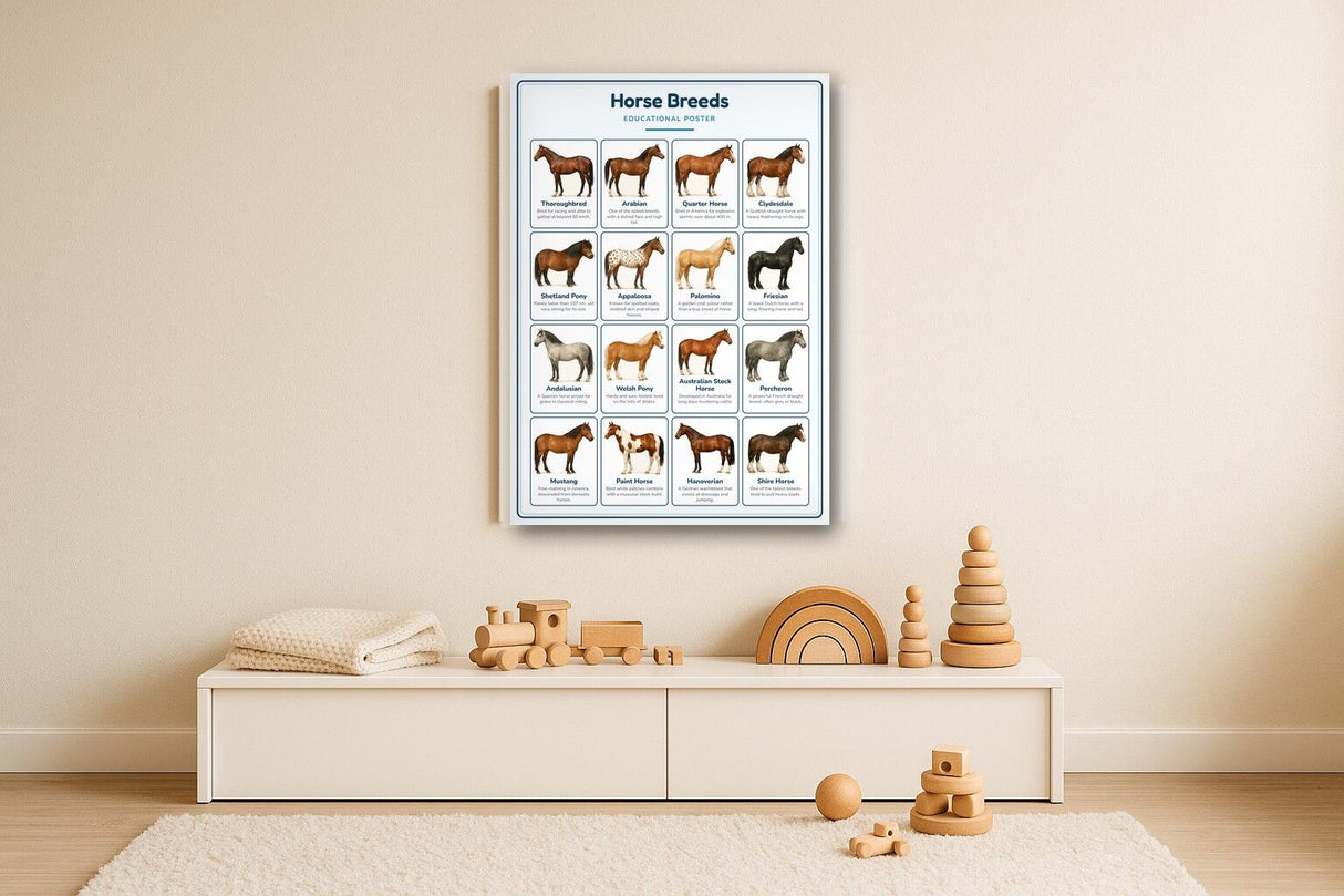 Horse Breeds: A4 Matte Laminated Educational Poster Print - 210x297mm