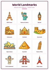 World Landmarks: A4 Matte Laminated Educational Poster Print - 210x297mm