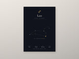 Leo Zodiac Constellation Black: A4 Matte Laminated Educational Poster Print - 210x297mm