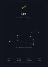 Leo Zodiac Constellation Black: A4 Matte Laminated Educational Poster Print - 210x297mm