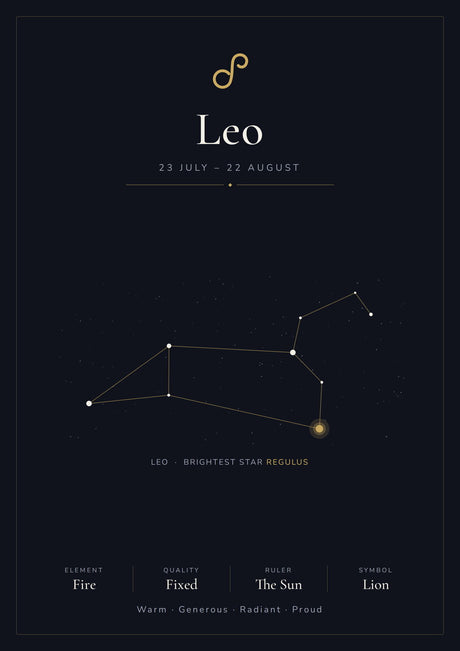 Leo Zodiac Constellation Black: A4 Matte Laminated Educational Poster Print - 210x297mm