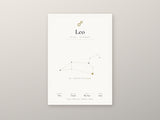 Leo Zodiac Constellation White: A4 Matte Laminated Educational Poster Print - 210x297mm