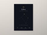 Libra Zodiac Constellation Black: A4 Matte Laminated Educational Poster Print - 210x297mm