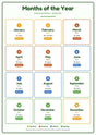 Months of the Year: A4 Matte Laminated Educational Poster Print - 210x297mm