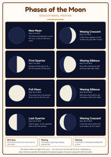 Phases of the Moon: A4 Matte Laminated Educational Poster Print - 210x297mm