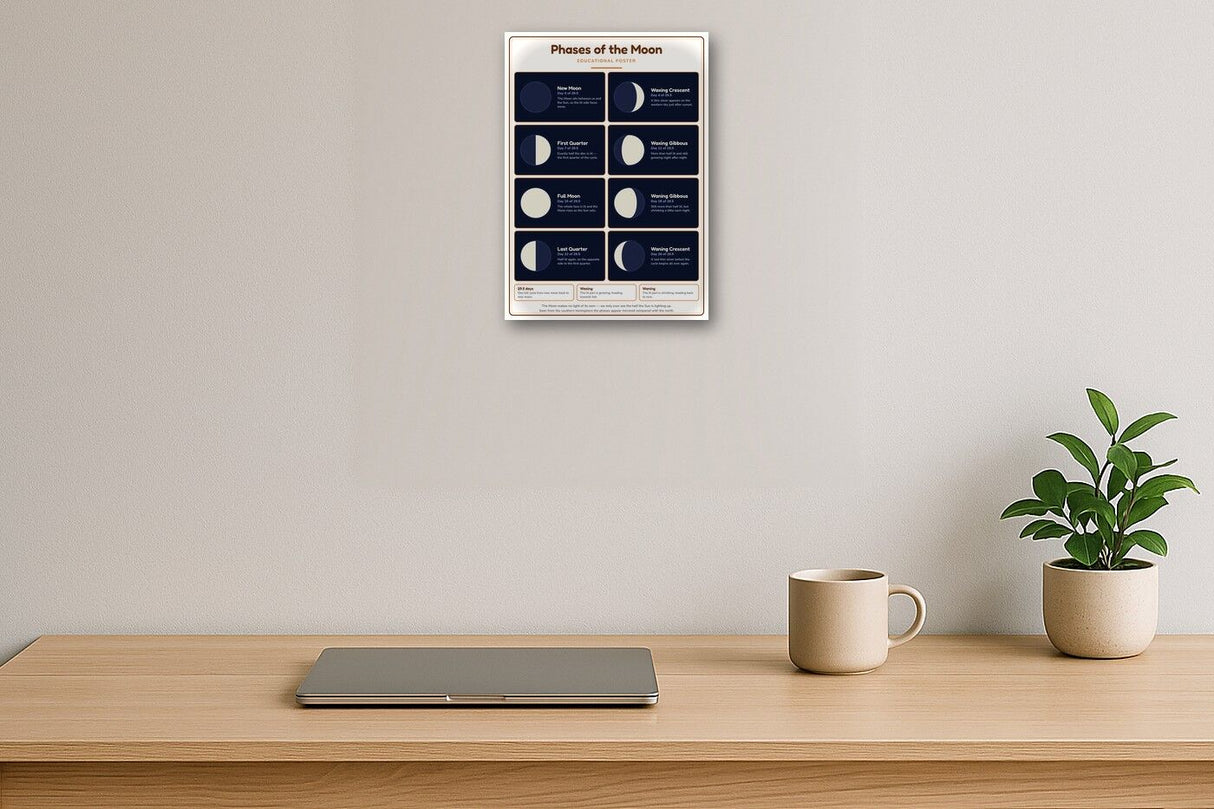 Phases of the Moon: A4 Matte Laminated Educational Poster Print - 210x297mm