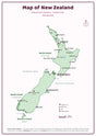 Map of New Zealand: A4 Matte Laminated Educational Poster Print - 210x297mm