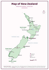 Map of New Zealand: A4 Matte Laminated Educational Poster Print - 210x297mm
