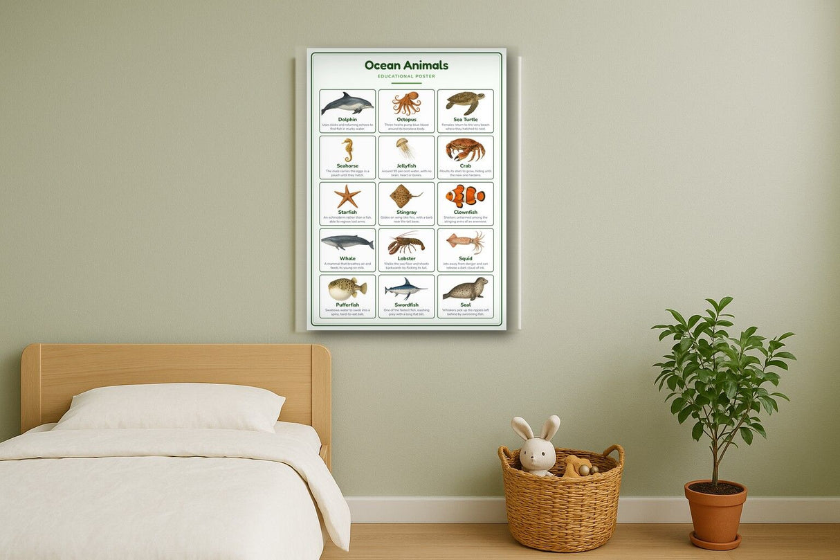 Ocean Animals: A4 Matte Laminated Educational Poster Print - 210x297mm
