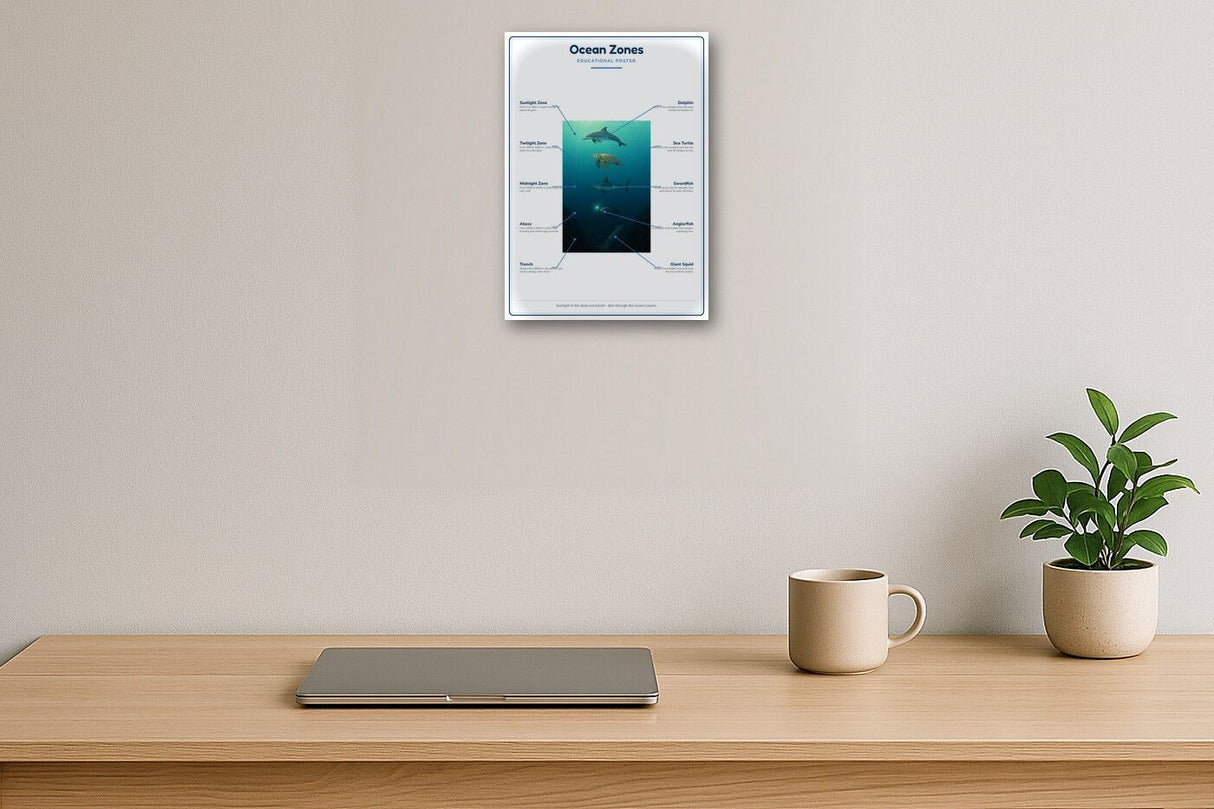 Ocean Zones: A4 Matte Laminated Educational Poster Print - 210x297mm