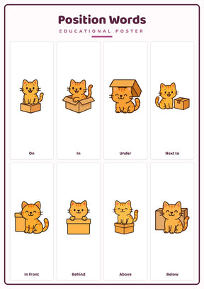 Position Words: A4 Matte Laminated Educational Poster Print - 210x297mm