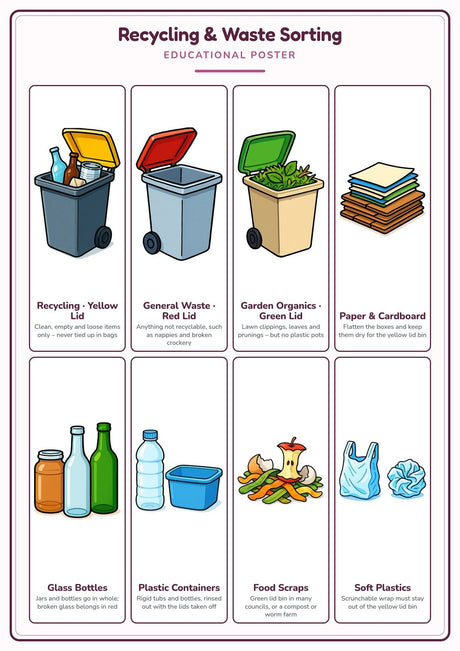 Recycling & Waste Sorting: A4 Matte Laminated Educational Poster Print - 210x297mm
