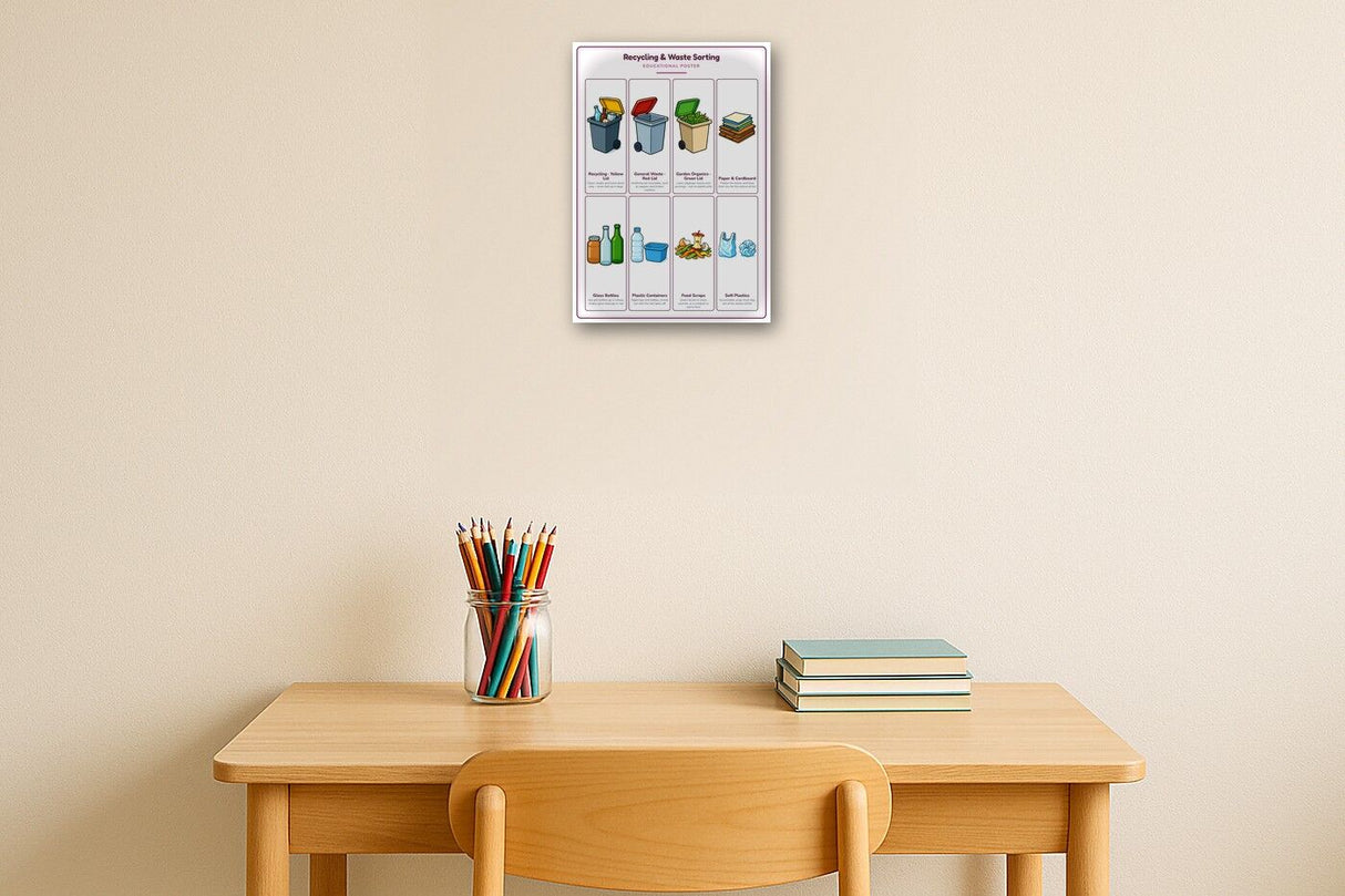 Recycling & Waste Sorting: A4 Matte Laminated Educational Poster Print - 210x297mm