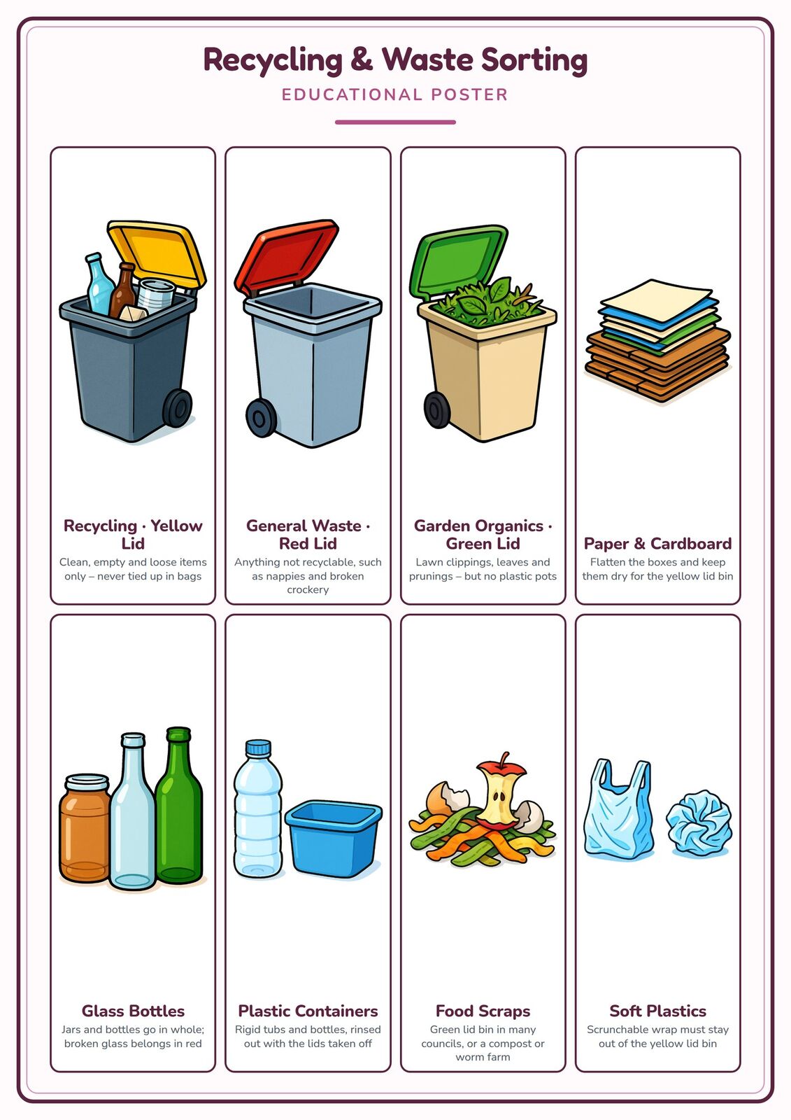 Recycling & Waste Sorting: A4 Matte Laminated Educational Poster Print - 210x297mm