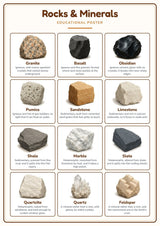 Rocks & Minerals: A4 Matte Laminated Educational Poster Print - 210x297mm