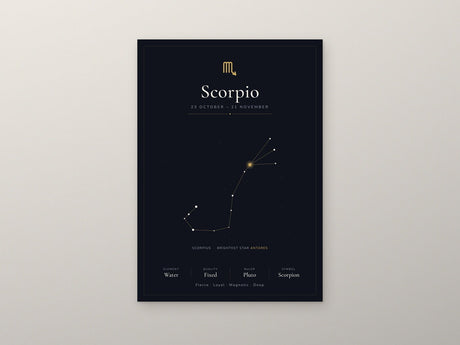 Scorpio Zodiac Constellation Black: A4 Matte Laminated Educational Poster Print - 210x297mm