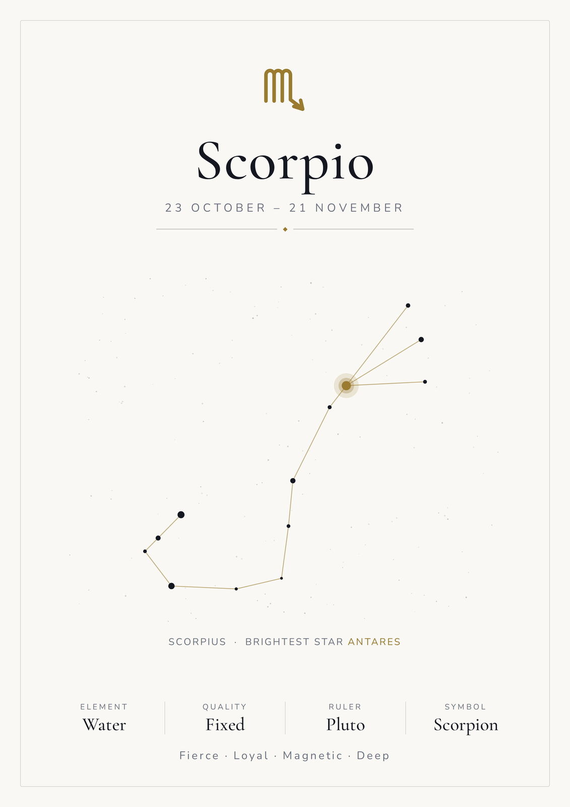 Scorpio Zodiac Constellation White: A4 Matte Laminated Educational Poster Print - 210x297mm