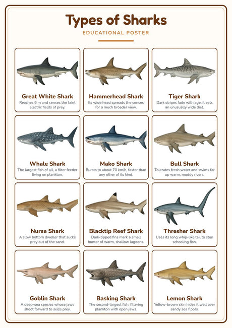 8-Pack Ocean & Sea Life Educational Posters Set - A4 Matte Laminated Prints (210x297mm)