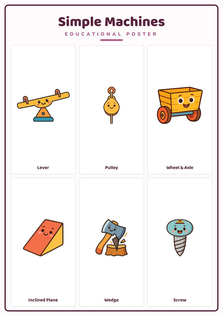Simple Machines: A4 Matte Laminated Educational Poster Print - 210x297mm