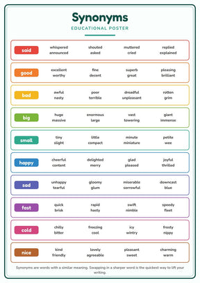 Synonyms: A4 Matte Laminated Educational Poster Print - 210x297mm
