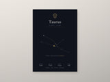Taurus Zodiac Constellation Black: A4 Matte Laminated Educational Poster Print - 210x297mm