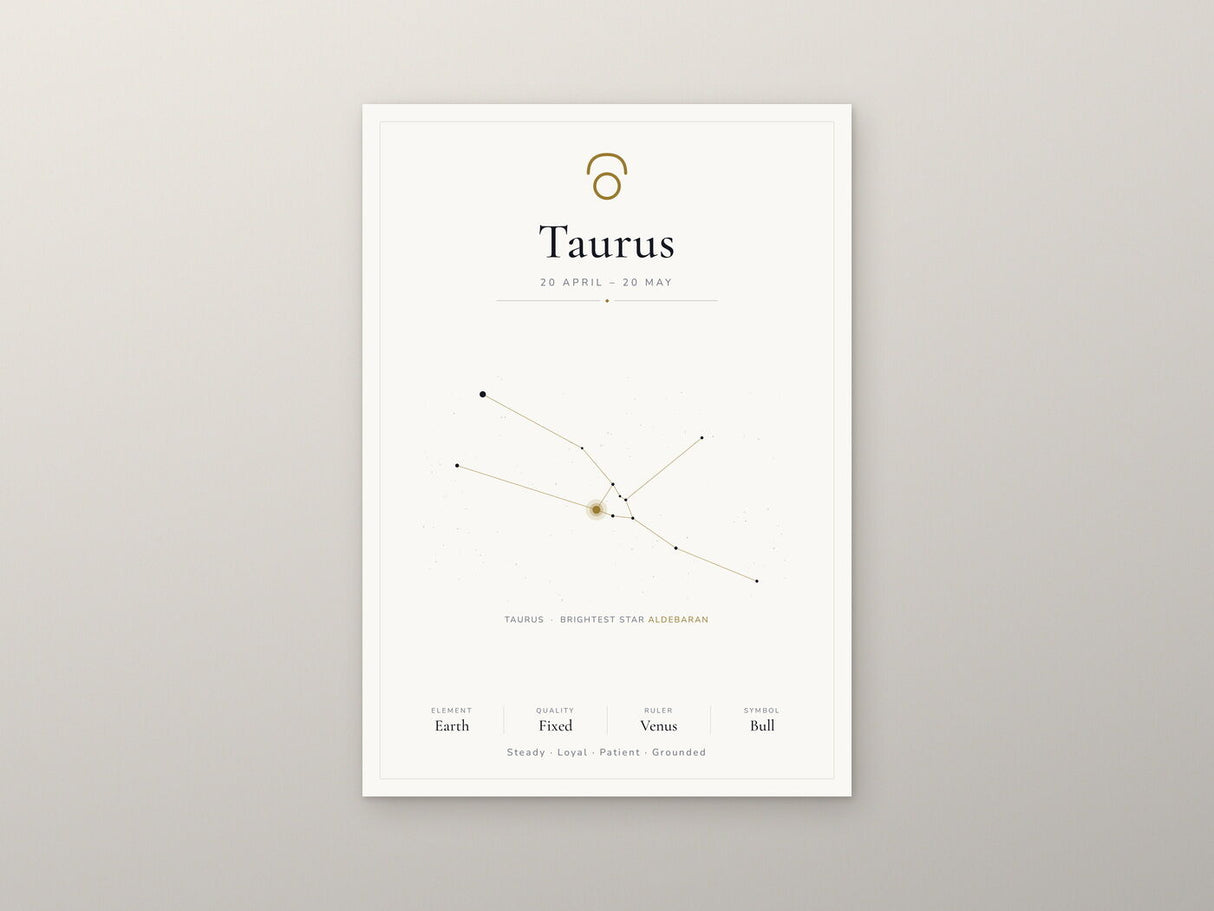 Taurus Zodiac Constellation White: A4 Matte Laminated Educational Poster Print - 210x297mm