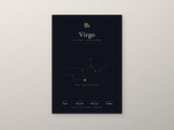 Virgo Zodiac Constellation Black: A4 Matte Laminated Educational Poster Print - 210x297mm