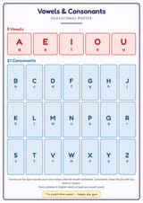 Vowels & Consonants: A4 Matte Laminated Educational Poster Print - 210x297mm