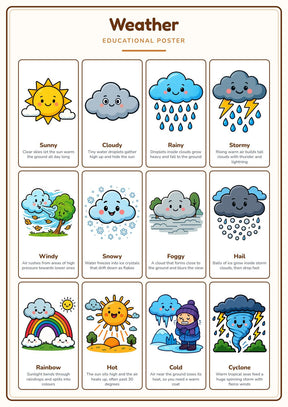 Weather: A4 Matte Laminated Educational Poster Print - 210x297mm