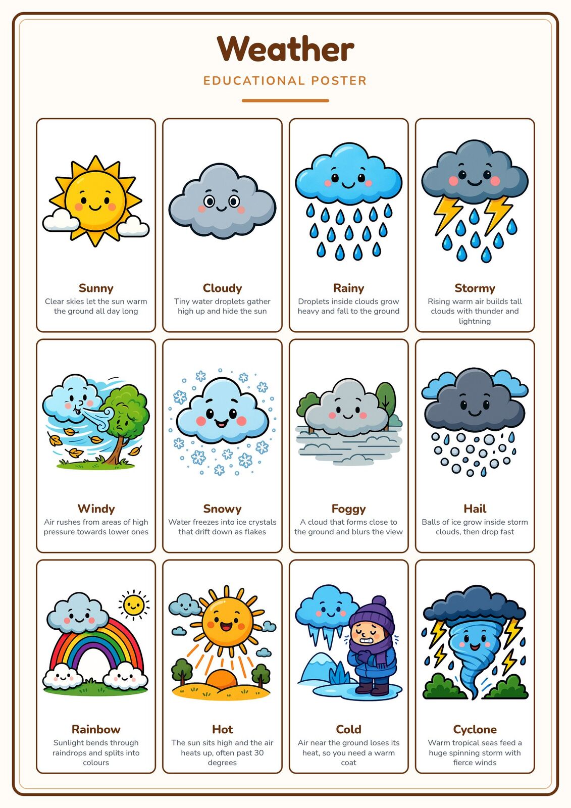 Weather: A4 Matte Laminated Educational Poster Print - 210x297mm