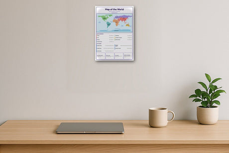 4-Pack World Geography Educational Posters Set - A4 Matte Laminated Prints (210x297mm)
