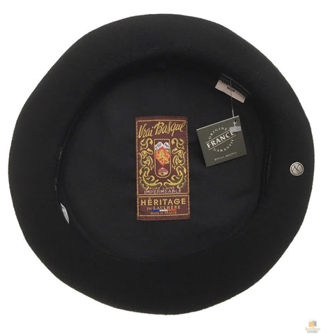Laulhère Vrai Basque 100% Wool French Beret - Black (Made in France) - Black (Noir)