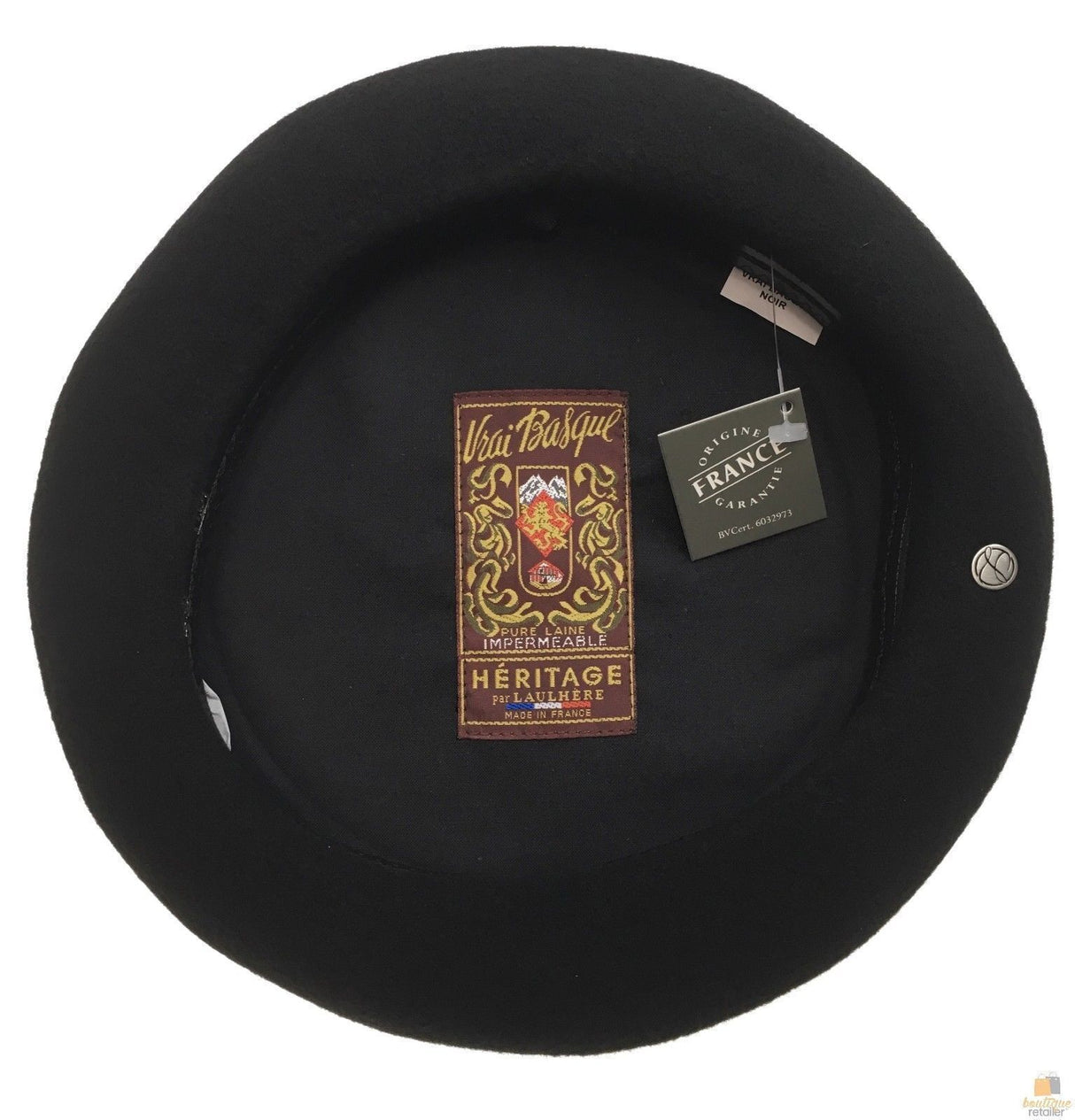 Laulhère Vrai Basque 100% Wool French Beret - Black (Made in France)