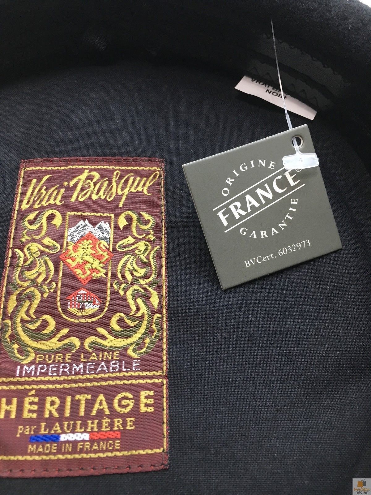 Laulhère Vrai Basque 100% Wool French Beret - Black (Made in France)