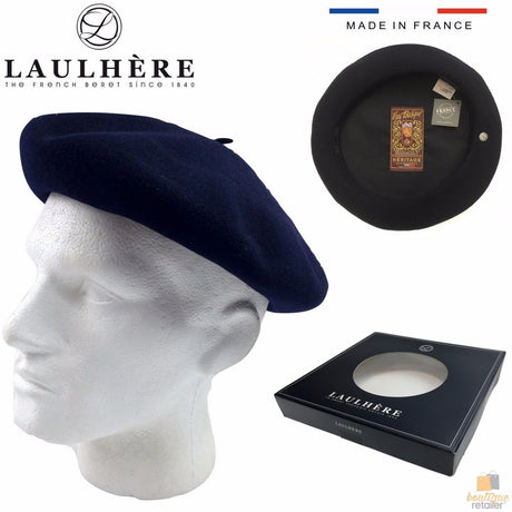 Laulhère Vrai Basque 100% Wool French Beret - Black (Made in France)