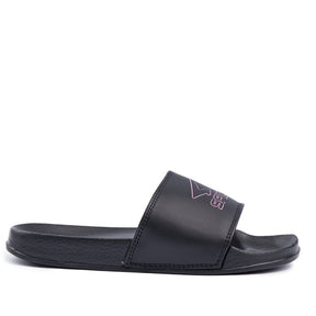 Sfida Laze Girls Slides - Black/Metallic Blush (Kids Slip On Sandals) - BLACK/METALLIC BLUSH