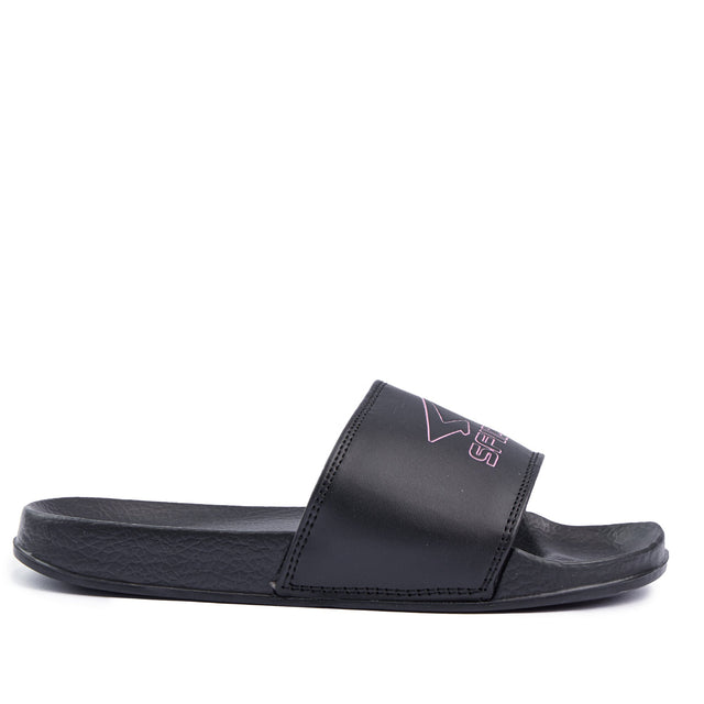 Sfida Laze Girls Slides - Black/Metallic Blush (Kids Slip On Sandals) - BLACK/METALLIC BLUSH