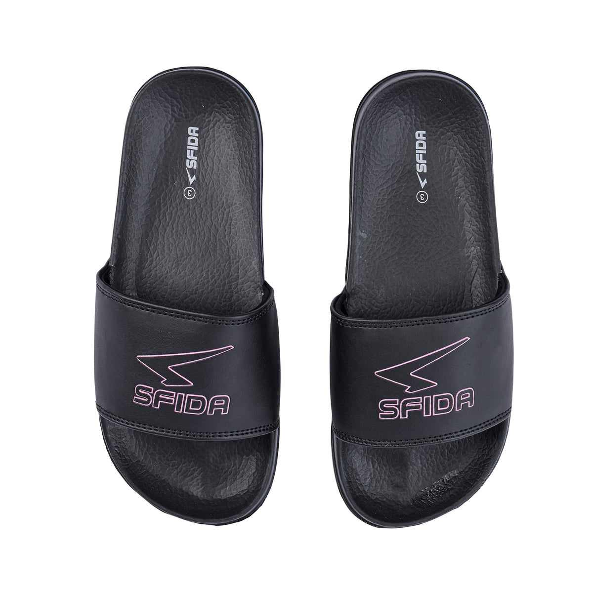 Sfida Laze Girls Slides - Black/Metallic Blush (Kids Slip On Sandals)