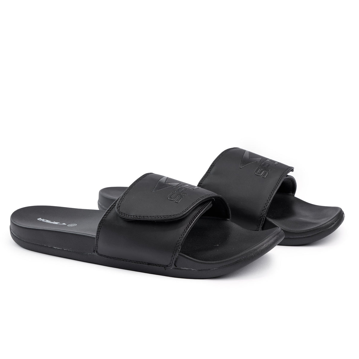 Sfida Laze Mens Adjustable V Strap Slides - Black (Slip On Sandals)