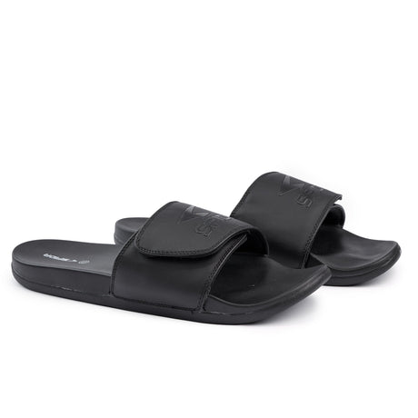 Sfida Laze Mens Adjustable V Strap Slides - Black (Slip On Sandals)