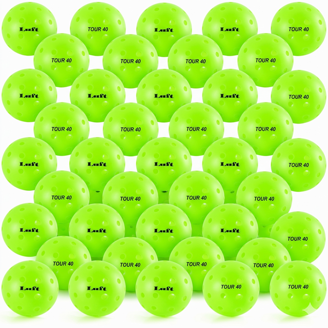 50x LUFT "Tour 40" Outdoor Pickleball Balls Bulk - High Visibility Green (Hi Vis)