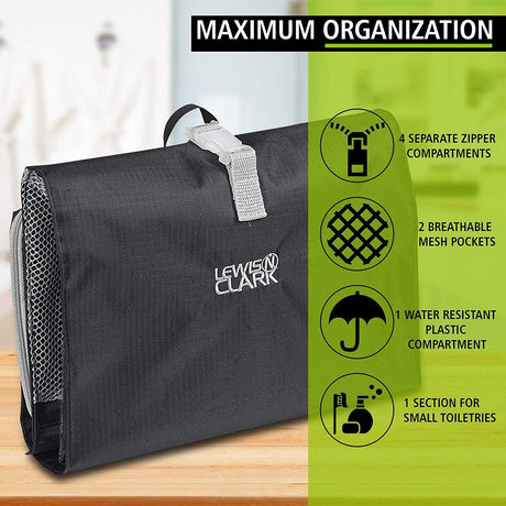 Lewis N. Clark Hanging Toiletry Bag Kit Case Travel Cosmetic Storage Organizer  - Black