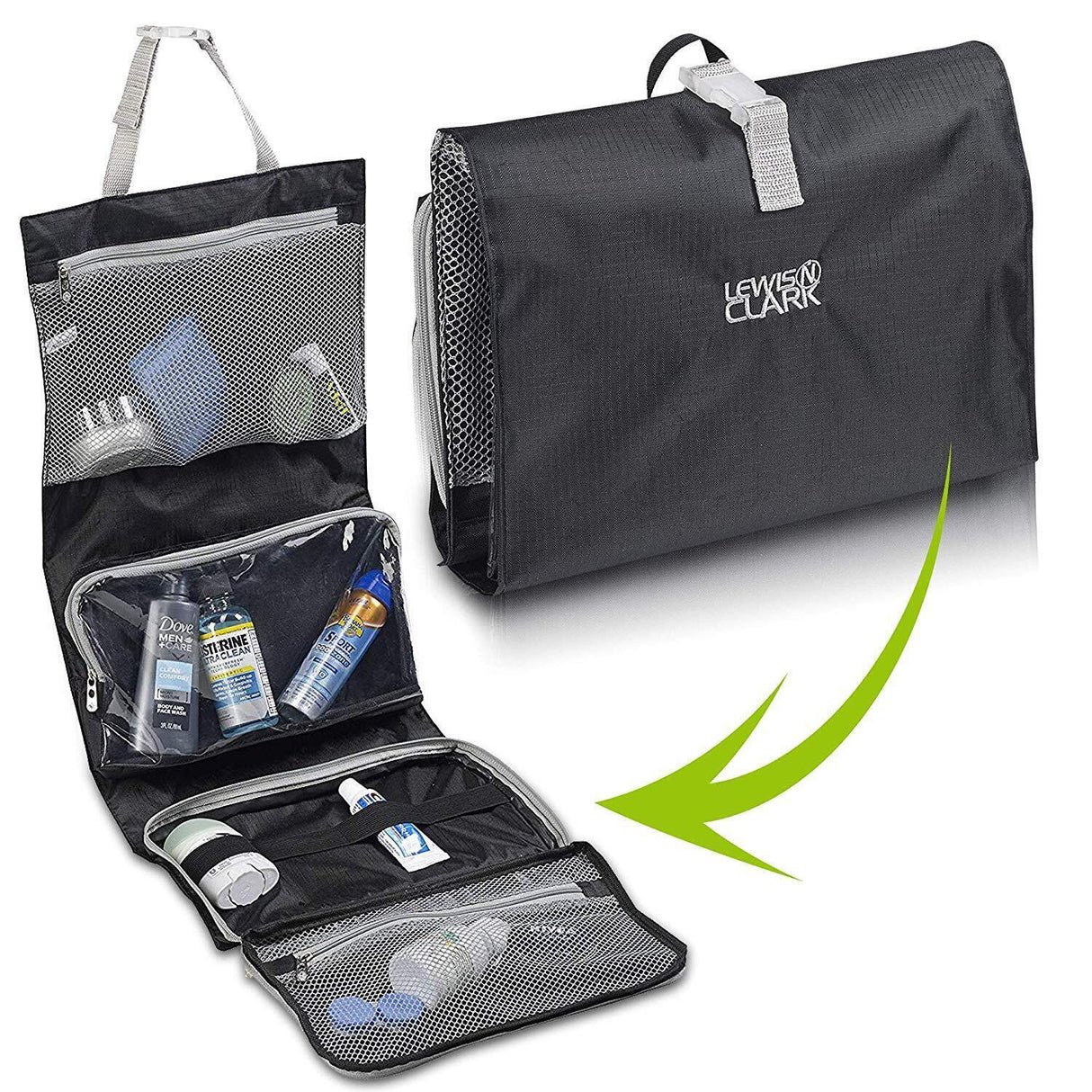 Lewis N. Clark Hanging Toiletry Bag Kit Case Travel Cosmetic Storage Organizer  - Black