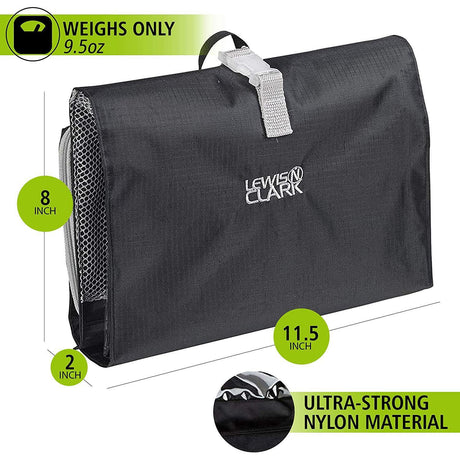 Lewis N. Clark Hanging Toiletry Bag Kit Case Travel Cosmetic Storage Organizer  - Black
