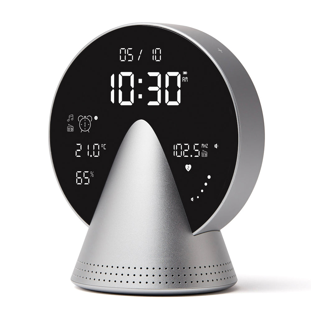 Lexon Conic Radio Alarm Clock - Alu Polish (With Fm & Built-In Bluetooth Speaker)